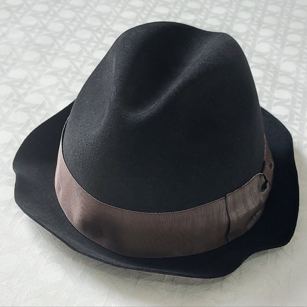 Borsalino Alessandria 1857 Water Repellent Fur Felt Black Fedora Hat 61 Ribbon